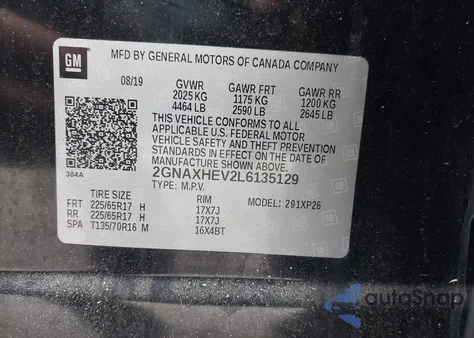 2020 Chevrolet Equinox Fwd Ls z USA, uszkodzony, nr VIN 2GNAXHEV2L6135129